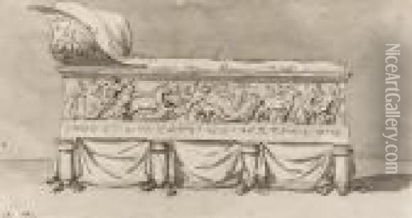 Study Of An Antique Bed With A Frieze On The Trojan War Oil Painting - Jacques Louis David