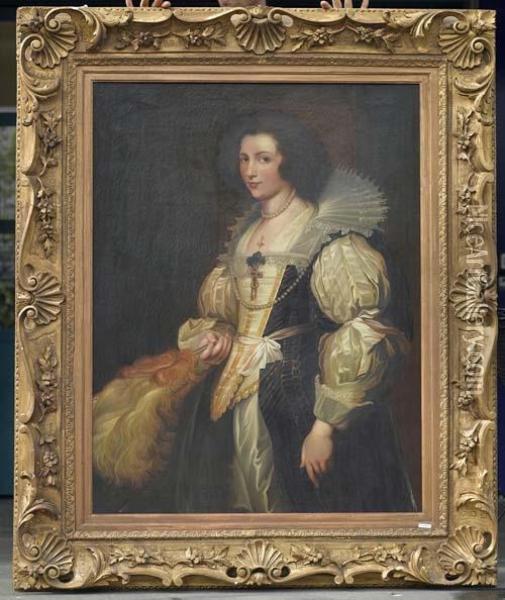 Dame Mit Facher. Oil Painting - Sir Anthony Van Dyck