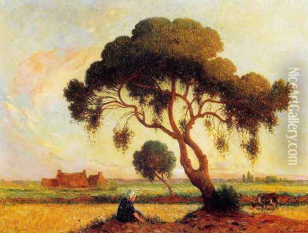 Breton Woman Seated under a Large Tree Oil Painting - Ferdinand Loyen Du Puigaudeau