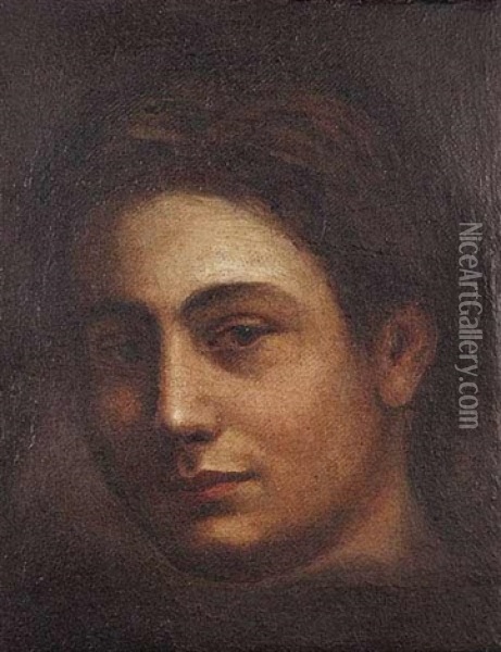 A Female Head Oil Painting - Karel Purkyne
