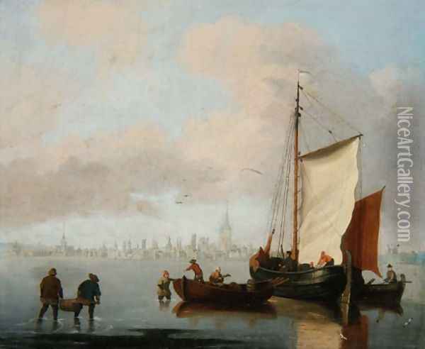 Dutch Estuary Scene Oil Painting - Francis Swaine