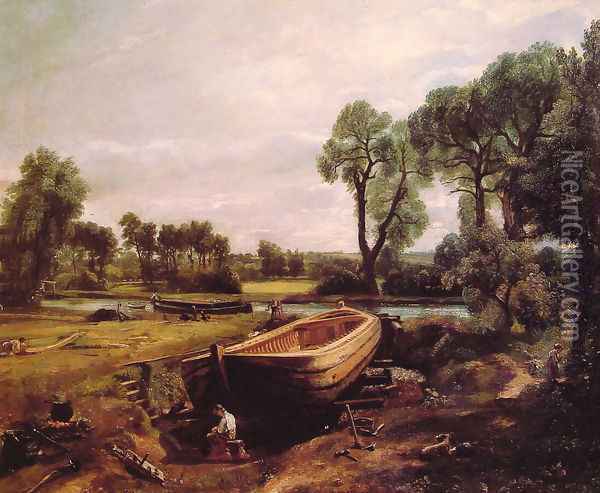 Boat-Building on the Stour 1814-15 Oil Painting - John Constable