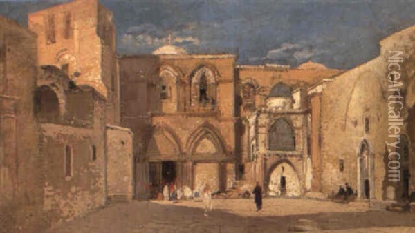 Church Of The Holy Sepulchre, Jerusalem Oil Painting - Ippolito Caffi