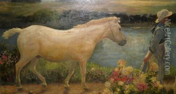 Walking The Greycolt Oil Painting - George Edward Crawhall