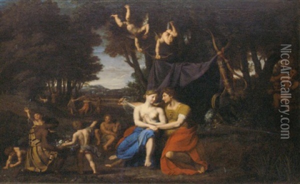 Mars Et Venus Dans Un Paysage Classique Entoures D'amours Oil Painting - Nicolas Colombel