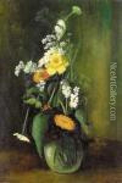 Blumenstrauss In Bauchiger Vase. Oil Painting - Johann Wilhelm Von Tscharner