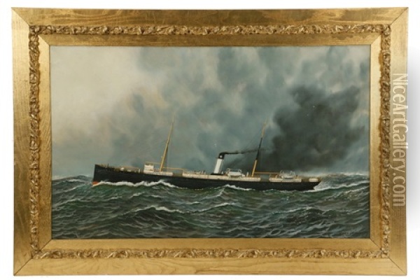 Marine Portrait Of Two-masted Steam Sail Ship 