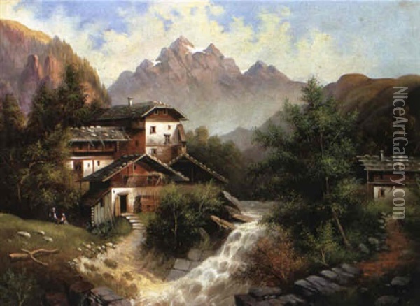 Weiler Am Gebirgsbach Oil Painting - Albert Rieger