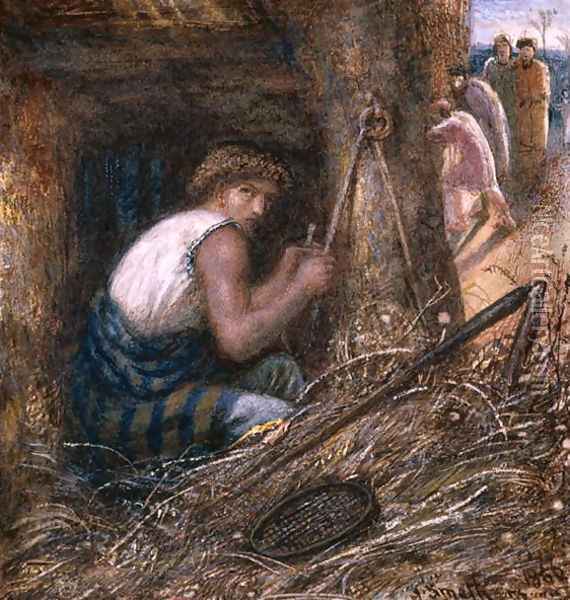 Saul Hiding among the Stuff, 1866 Oil Painting - James Smetham