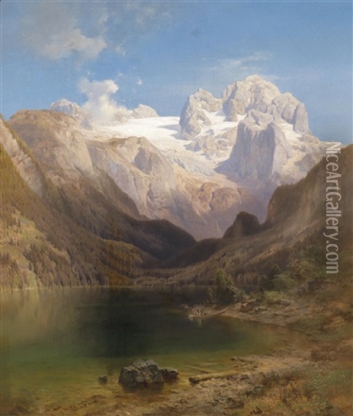 Blick Vom Gosausee Auf Den Dachstein Oil Painting - Anton Hansch