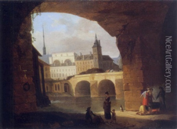 Jeunes Femmes Ravivant Le Feu Pres D'un Pont Oil Painting - Jean-Baptiste Cazin