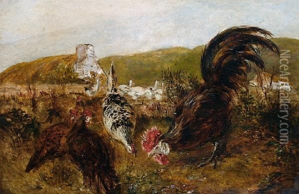 The Cockerel Oil Painting - William Huggins