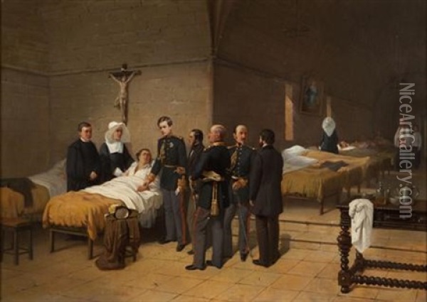 King Pedro V Of Portugal And Brazil, Visiting The Wounded Oil Painting - Thomas Jones Barker