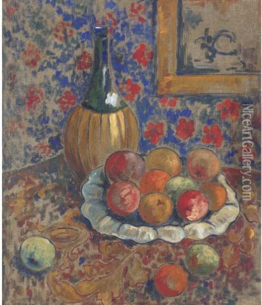 Still Life With Bottle And Fruit Oil Painting - Alexandra Alexandrov Exter