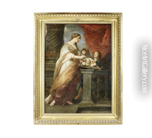 Saint Dorothea With An Angel Oil Painting - Caspar de Crayer