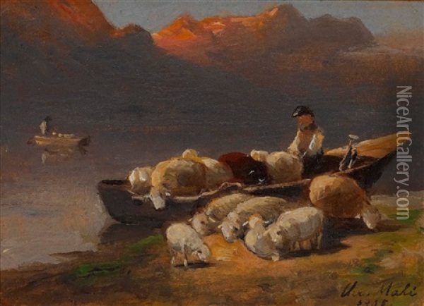 Uberfahrt Der Schafherde (study) Oil Painting - Christian Friedrich Mali