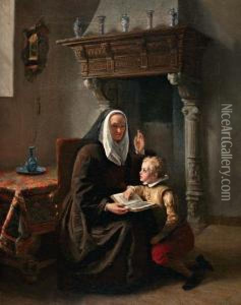 Lezen Met Moeder Oil Painting - Willem Benedictus Stoof