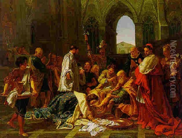King Saint Louis Washing The Feet Of The Poor Oil Painting - Jean-baptiste Jouvenet