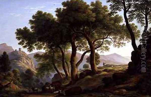 A Romantic Wooded Landscape Oil Painting - John Glover