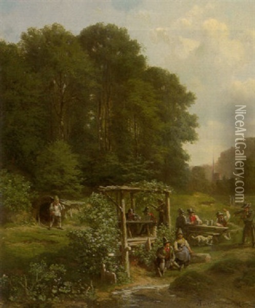 Oberbayerische Waldschenke Oil Painting - Adolf Heinrich Lier