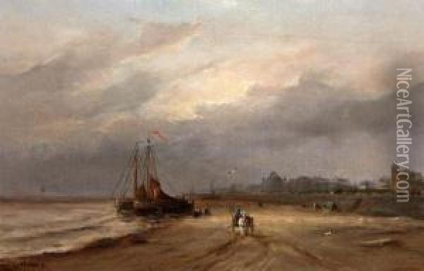 Bomschuiten Op Het Strand Voor De Scheveningse Boulevard Oil Painting - Gerard Van Der Laan