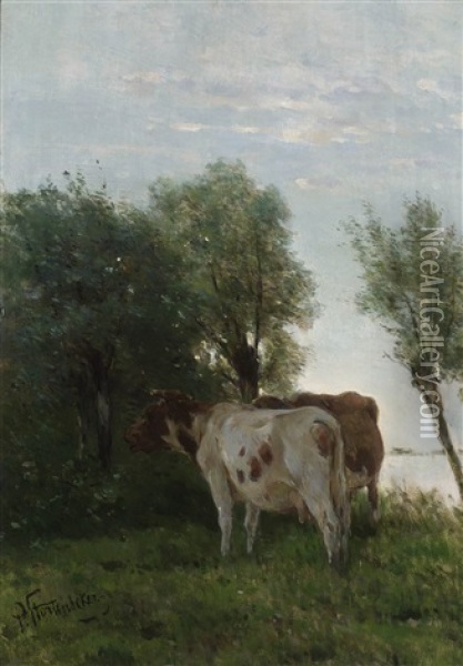 Cows In A Pasture Oil Painting - Pieter Stortenbeker