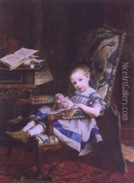 Her Favorite Doll Oil Painting - Louis Emile Adan