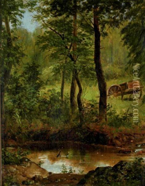 Forest With Pond And Cart Oil Painting - Francis W. Edmonds