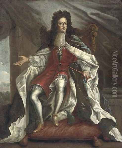 Portrait of William III, full-length, in coronation robes Oil Painting - Johann Closterman