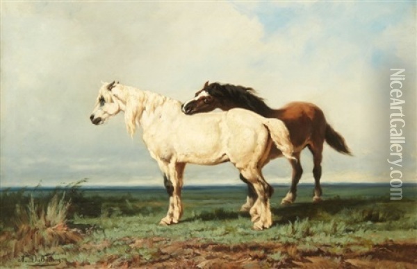 Deux Chevaux Oil Painting - Alexandre Dubuisson