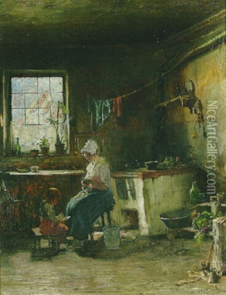 Domestic Bliss Oil Painting - August Roeseler