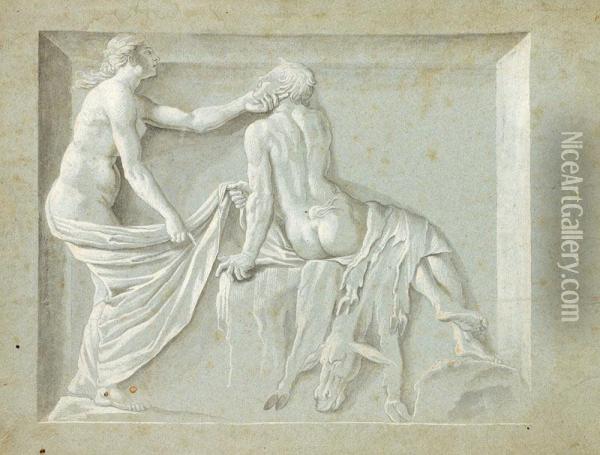 Scene Erotique A La Maniere De Jules Romain, Bas Relief En Trompe L'oeil Oil Painting - Jean Antoine Julien de Parme