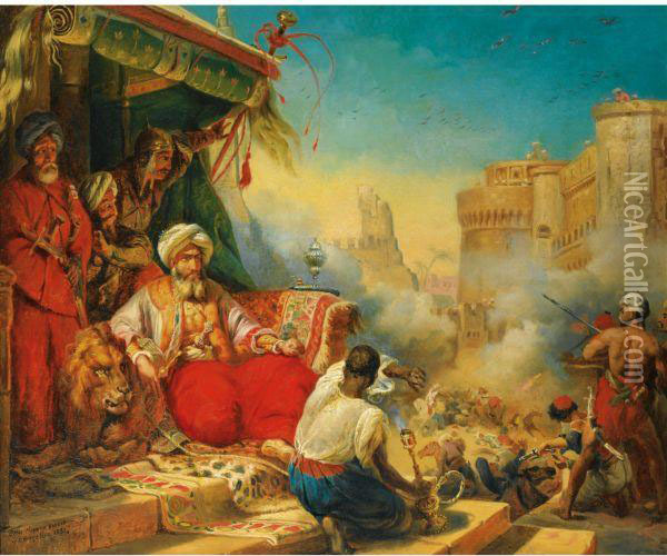 Massacre Des Mamelucks Dans Le Chteau Du Caire En 1811, D'apres Horace Vernet Oil Painting - Knud Bergslien