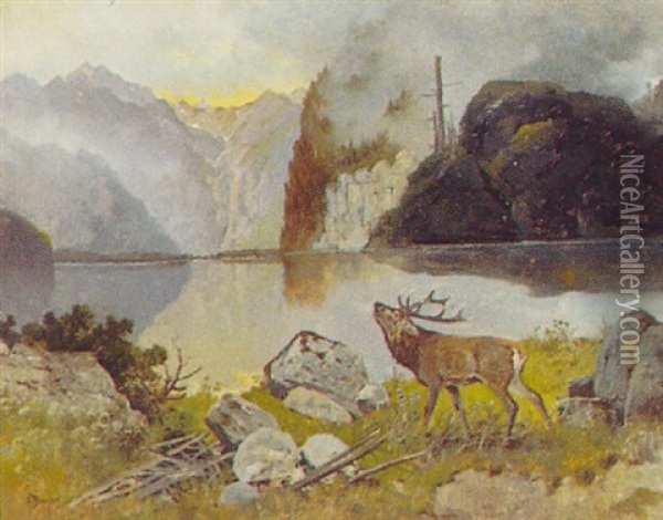 Kronvildt Ved Bjergso Oil Painting - Georg Berger