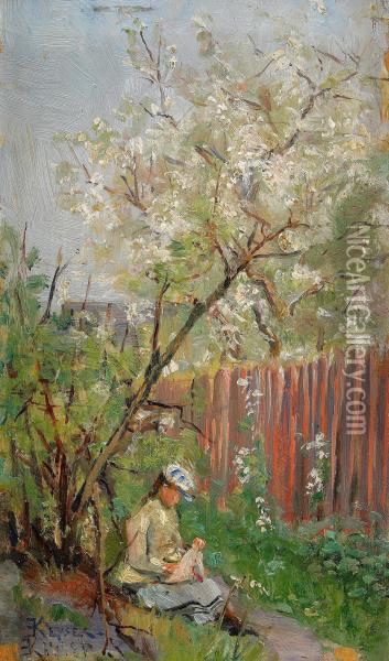 Flicka Under Blommande Korsbarstrad Oil Painting - Elisabeth Keyser