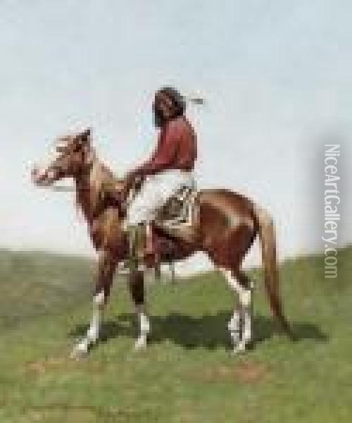 Comanche Brave, Fort Reno, Indian Territory Oil Painting - Frederic Remington