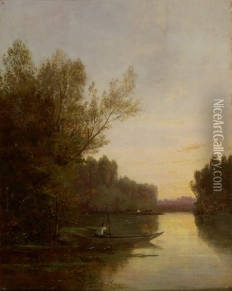 Boot In Abendstimmung Am Fluss Oil Painting - Jules Charles Rozier