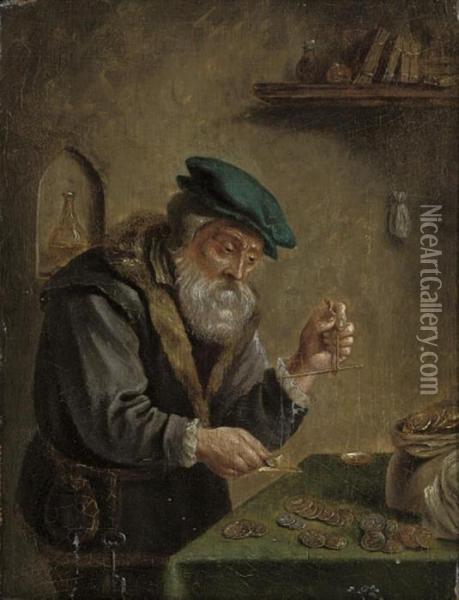 The Money Lender Oil Painting - David The Younger Teniers