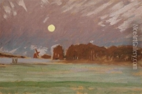 Landschaft Im Mondschein Oil Painting - Hans am Ende