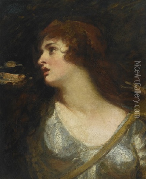 Portrait Of Emma Hamilton As Joan Of Arc Oil Painting - George Romney