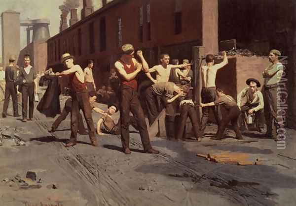 Iron Workers at Noontime, 1882 Oil Painting - Thomas Pollock Anschutz