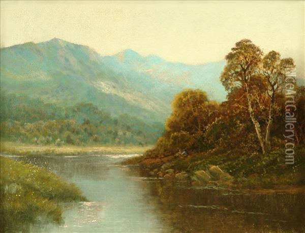 Figures On Ariver Bank Oil Painting - Louis B. Clarke