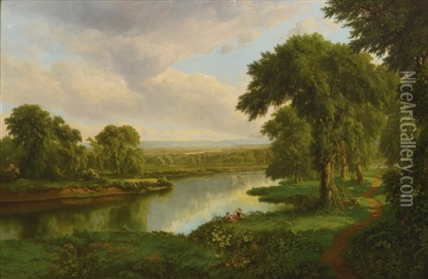 Hudson River Oil Painting - William Mason Brown