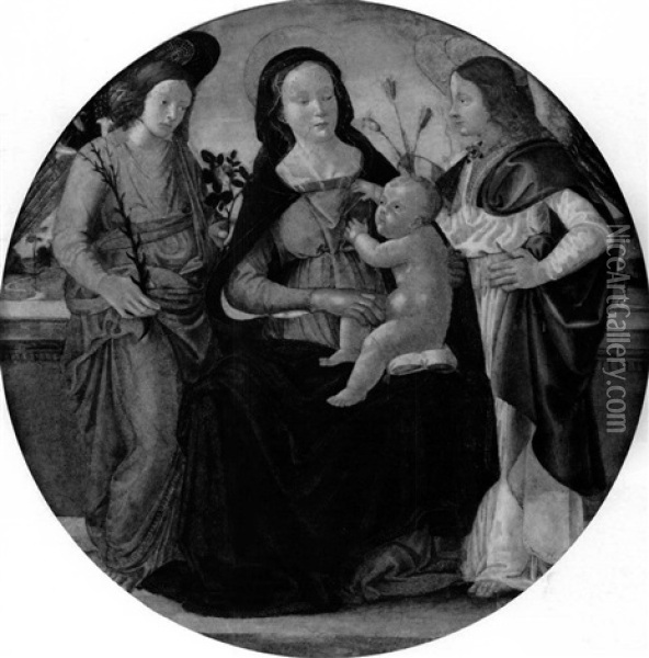 Madonna And Child With Two Angels Oil Painting - Sebastiano di Bartolo Mainardi