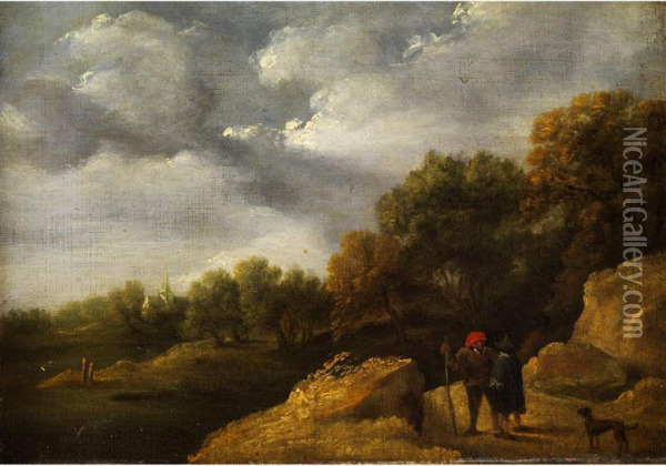 Wolkige Landschaft Oil Painting - David Teniers Nachahmer