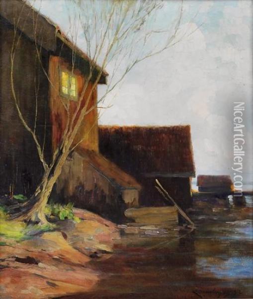 Kystlandskap Med Hus 1916 Oil Painting - Karl Johannes Dornberger