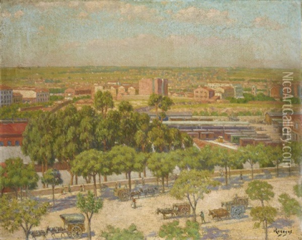 Vista De Madrid, Estacion Del Norte (madrid, North Station) Oil Painting - Dario de Regoyos