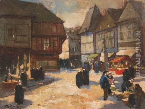 Town Square In Brittany Oil Painting - Russell Cheney
