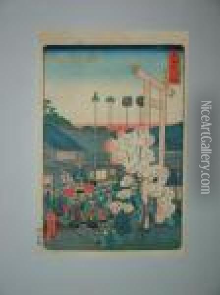 La Rue De La Fourche A Yokkaichi Oil Painting - Utagawa or Ando Hiroshige