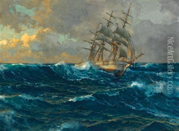 Three-master On The High Seas Oil Painting - Michael Zeno Diemer